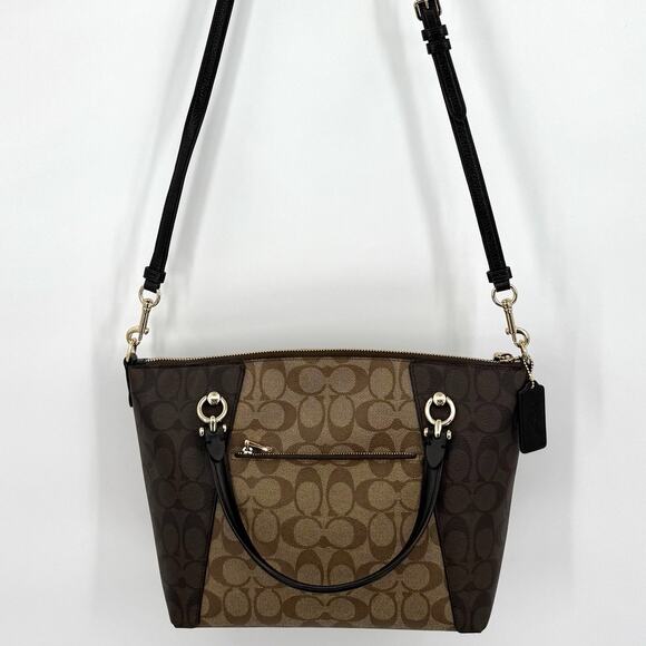 Coach C6838 Kacey Satchel In Colorblock/Blocked Signature Canvas/Brown & Black - Picture 4 of 16
